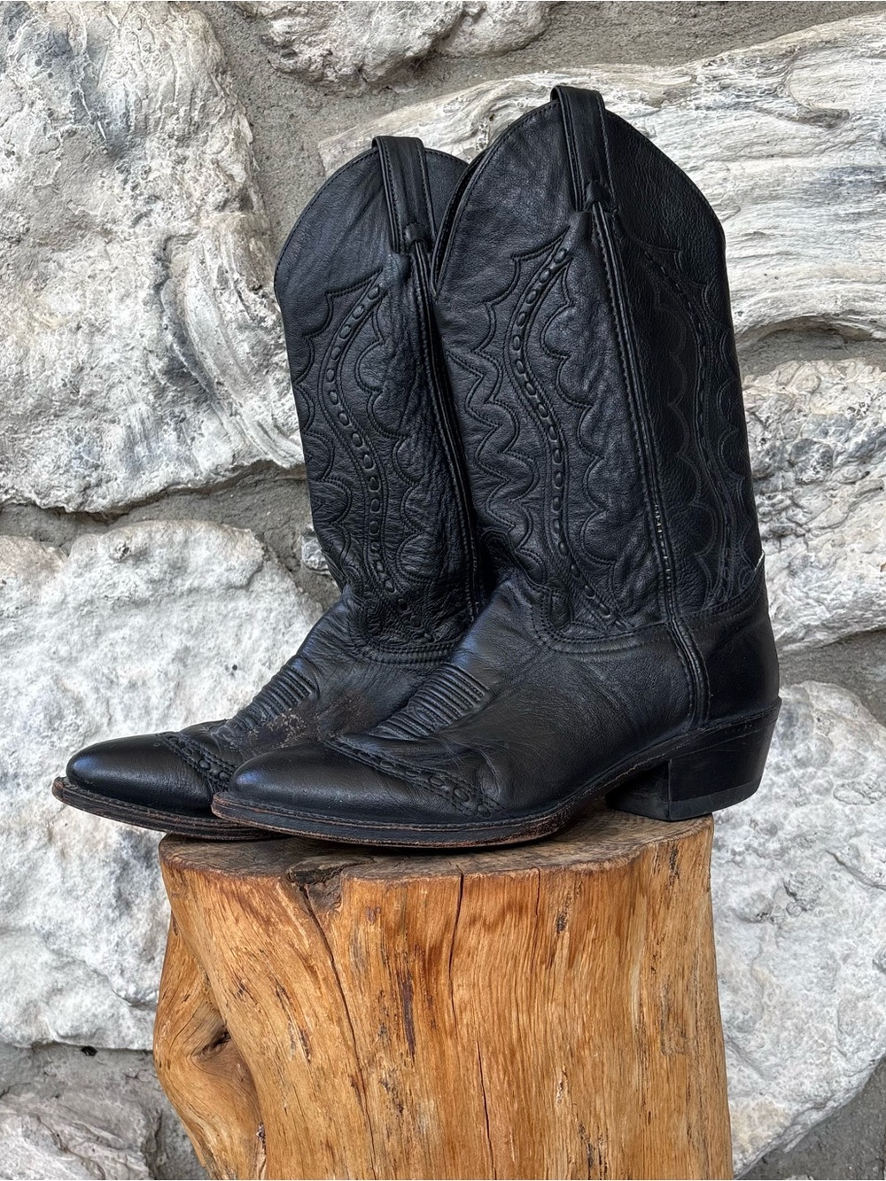Abilene Boots Cowboy Boots Men's Size 8 Black Style 6101 D Made in USA